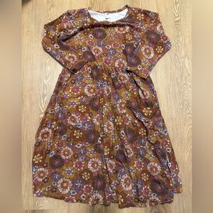 Floral Kids Casual Dress - Brown and Purple